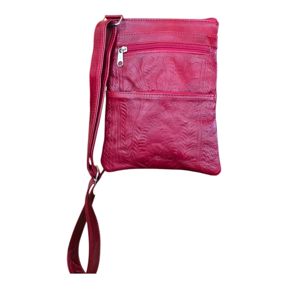 Red Tooled Leather Crossbody Handbag - Picture 2 of 15